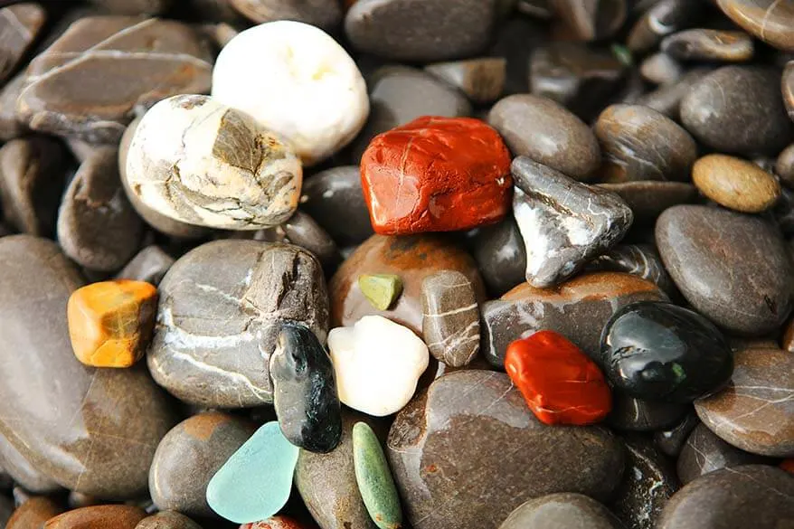Colorful stones of Camogli beach in Italy