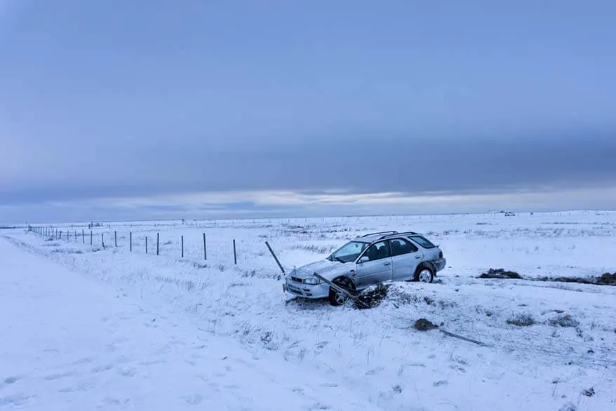 Car accident in Iceland in winter