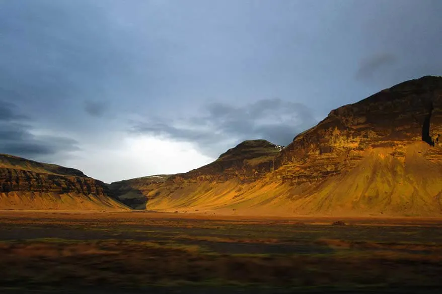 Driving at sunrise to maximize short daylight hours in Iceland in December