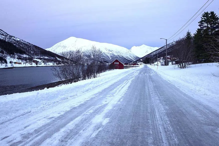 Icy country road in Iceland in winter