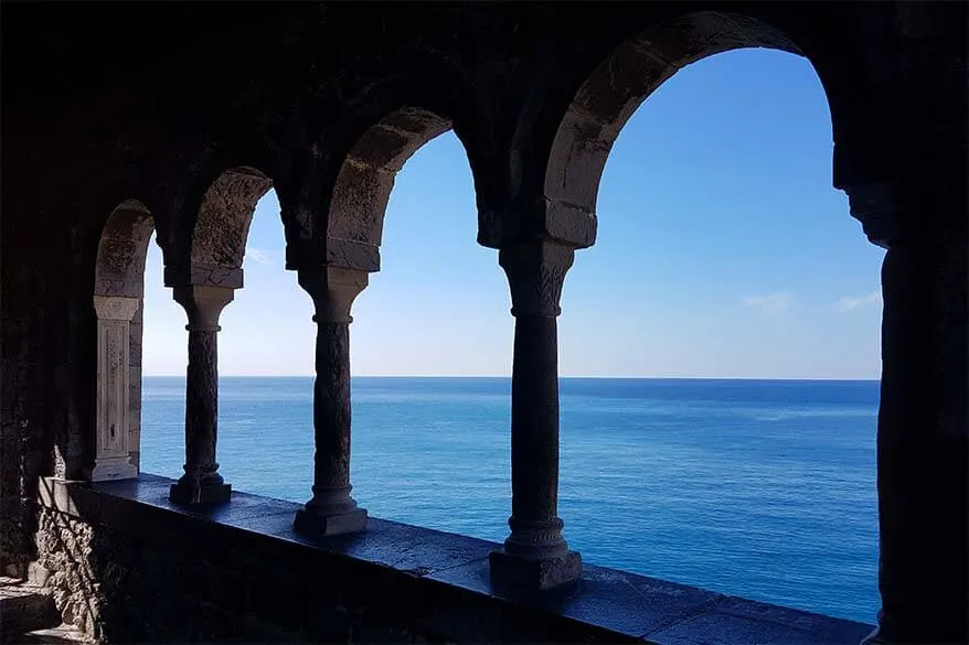 View over Ligurian Sea from Saint Pietro Church in Porto Venere Italy