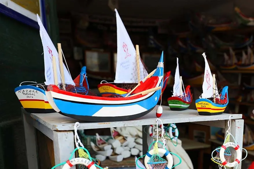 Hand crafted wooden souvenirs for sale in Nazare Portugal