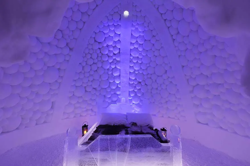 Ice bed at an ice hotel - Tromso Ice Domes Norway