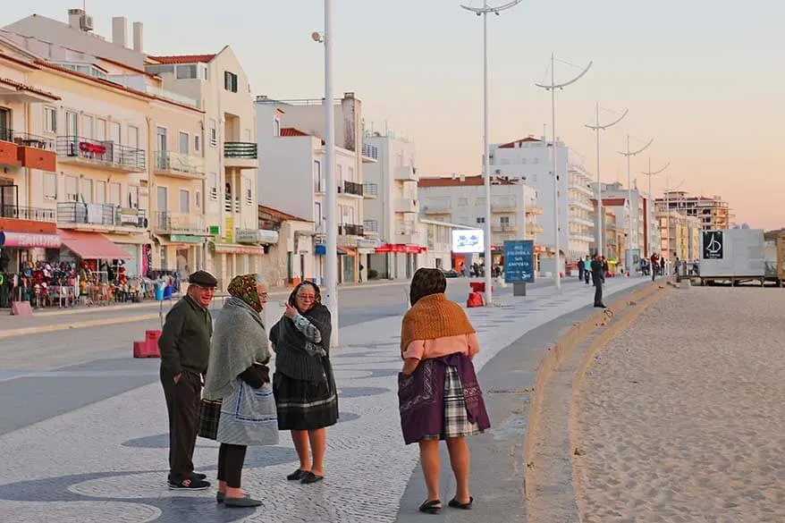 Local people wearing traditional clothing in Nazare Portugal