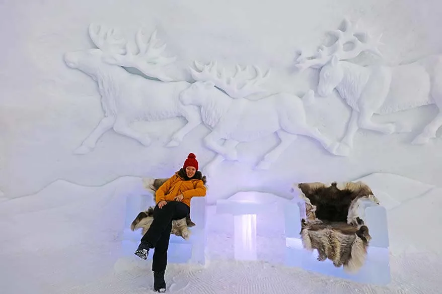 Reindeer ice carvings at Tromso Ice Domes in Norway