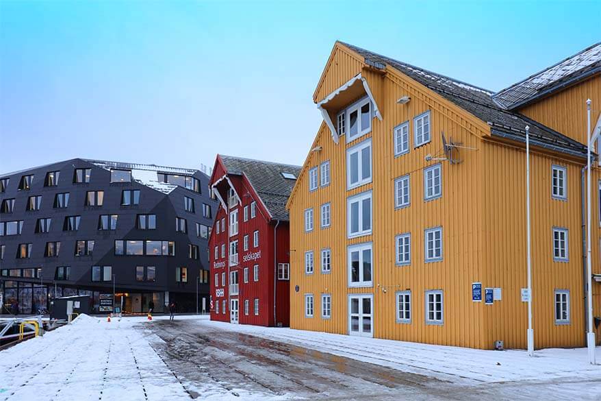 Slippery streets of Tromso in winter - you may want to pack stabilicers to wear in Northern Norway in winter