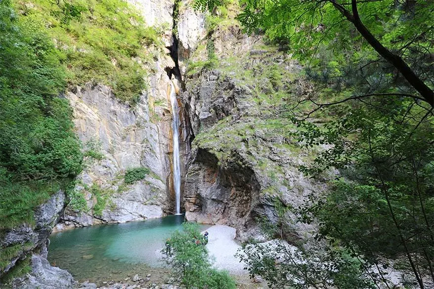 Canyoning at Cascata di Storo waterfall in Palvico river in Italy