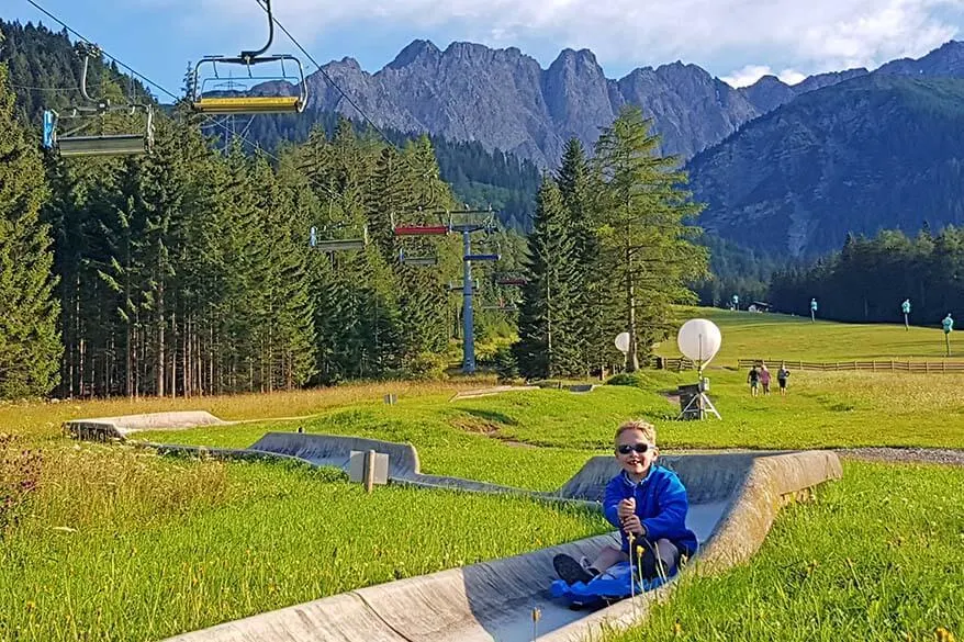 Summer toboggan in Tyrol with kids - alpine coaster in Biberwier Austria