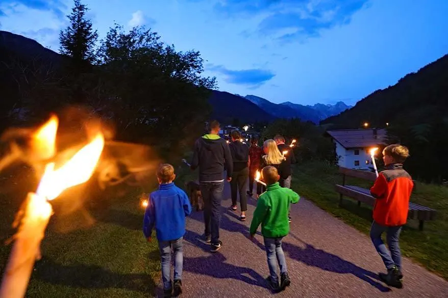 Torch-lit hike with kids in St Anton am Arlberg Tyrol Austria