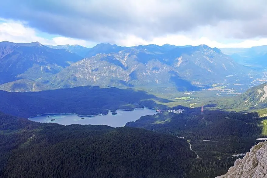 Eibsee in Germany as seen from the Austrian side of Zugspitze mountain