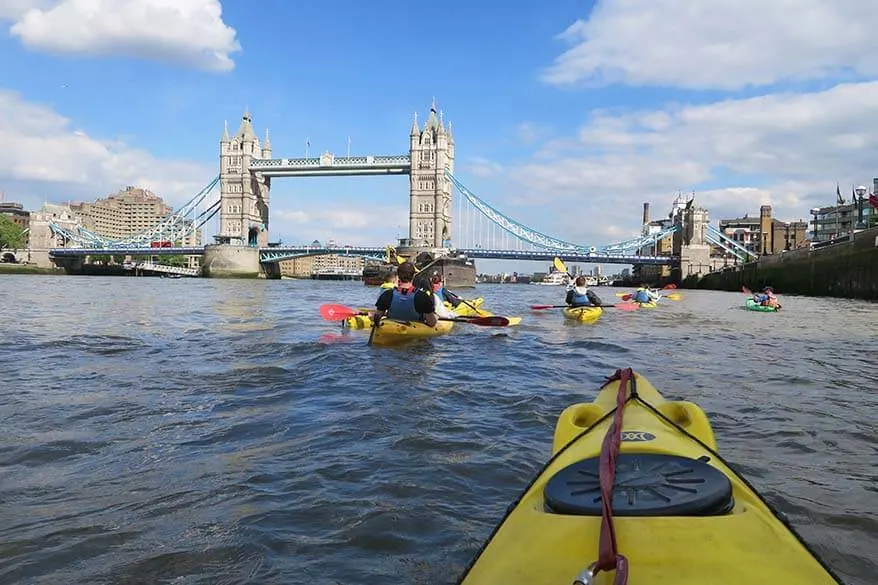 Kayaking under the Tower Bridge is a truly unique experience in London