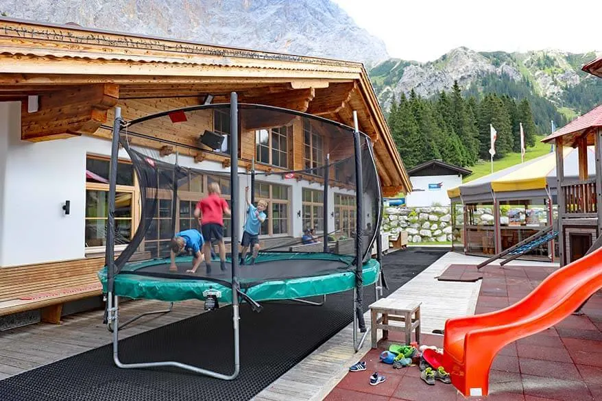 Kids playground and trampoline at Ehrwalder Alm in Tirol Austria
