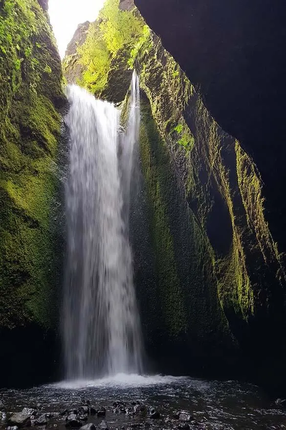 Nauthusagil gorge waterfall near Thorsmork in Iceland