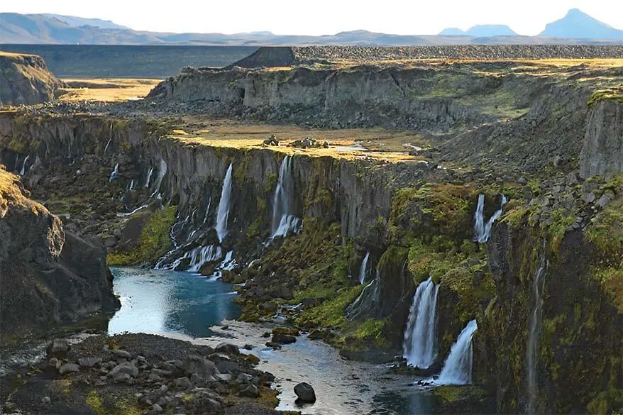 Sigoldugljufur canyon with many waterfalls in Iceland