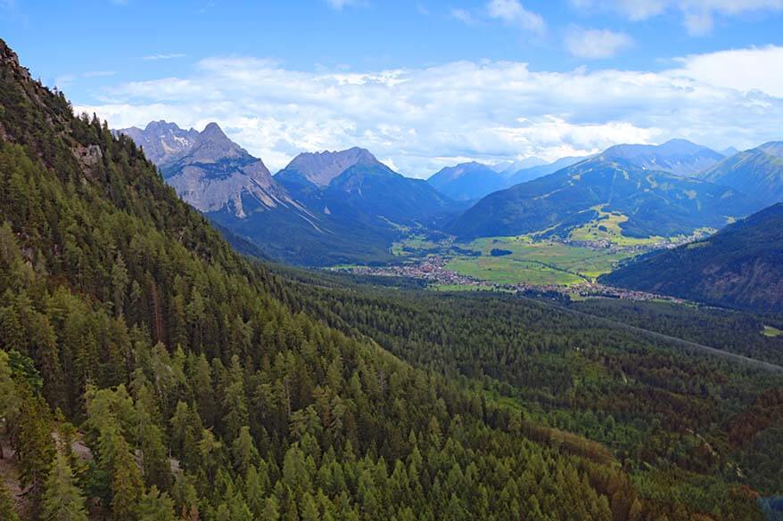 View over the mountains from Zugspitze cable car in Ehrwald Austria