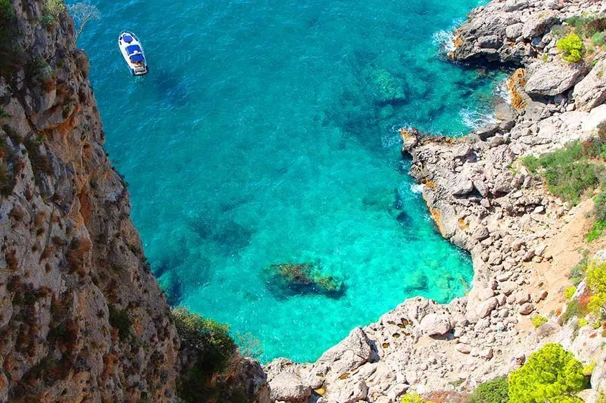 Beautiful coastline and azure blue water of Capri island in Italy
