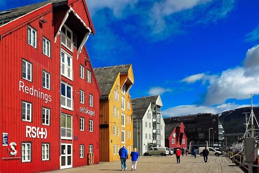 Colorful buildings of the old town in Tromso Norway