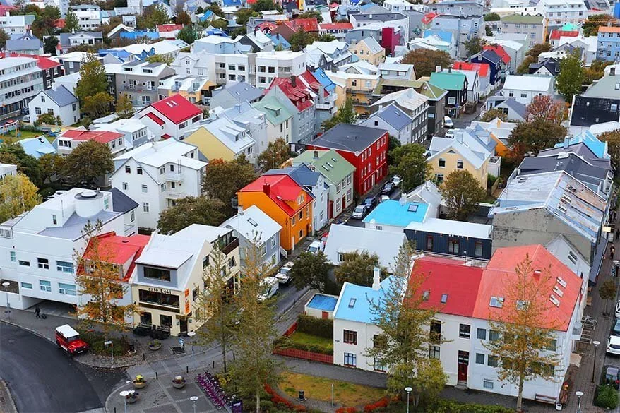 Colorful rooftops of Reykjavik as seen from Hallgrimskirkja church