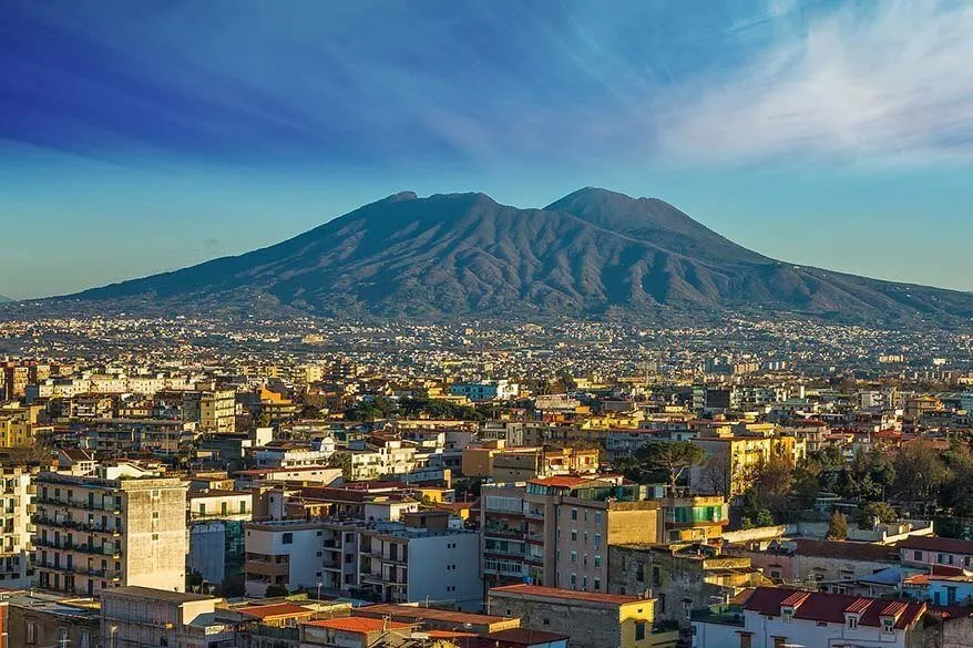 Naples cityscape with Mt Vesuvius in the distance