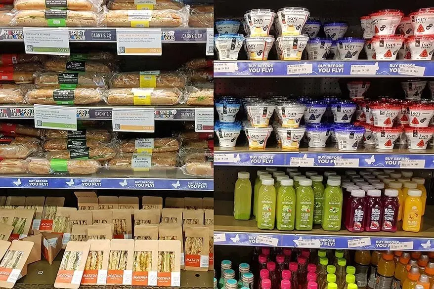 Sandwiches, small snacks and drinks for sale at Keflavik airport in Iceland