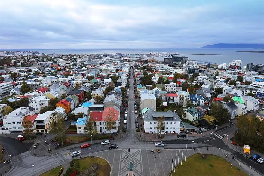 View over Reykjavik from Hallgrimskirkja - visiting the church tower is one of the cheaper activities in Iceland