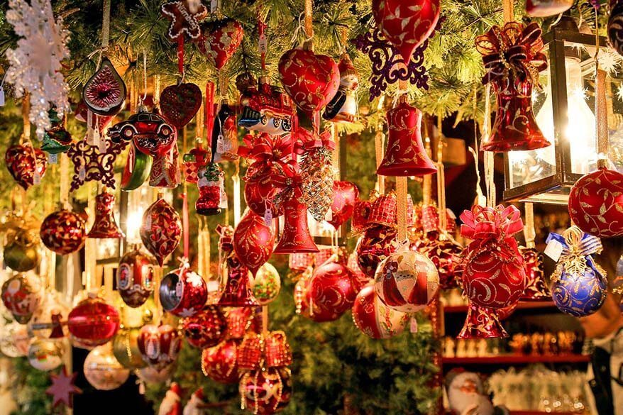 Christmas ornaments at a Christmas market