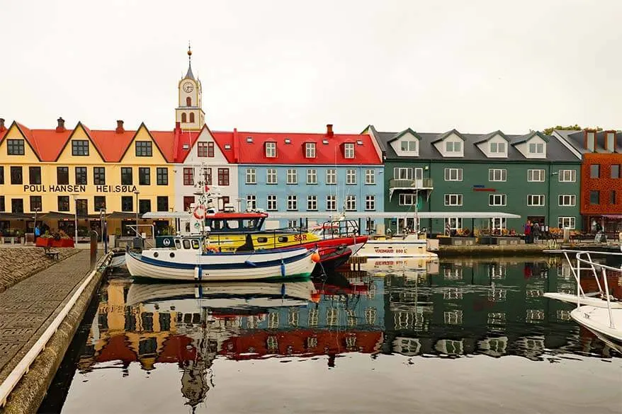 Colorful buildings at Vagsbotnur harbour in Torshavn