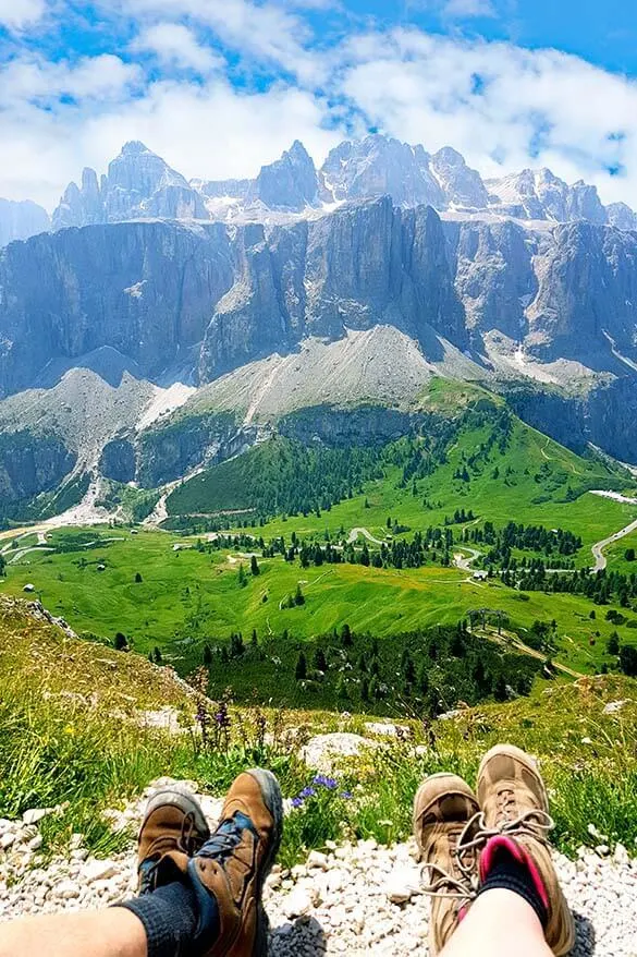 Dolomites hiking - mountain view from Forcella Cier near Gardena Pass
