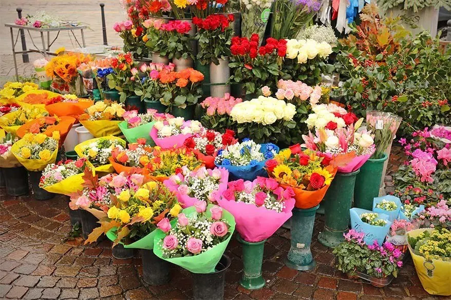 Flowers for sale on the streets of Milan in Italy