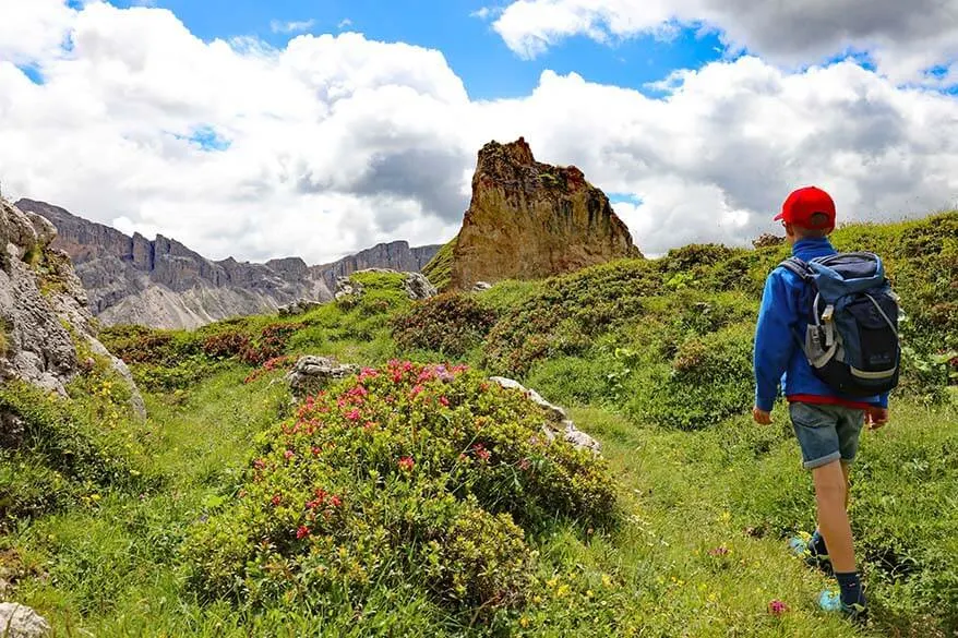 Hiking at Pieralongia in Puez-Odle Natural Park in the Dolomites