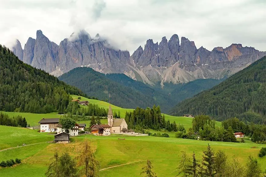 St. Magdalena church - the iconic view of the Dolomites in Italy