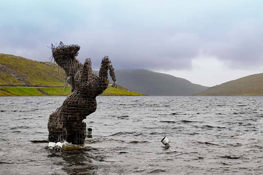 The Nix mythological horse sculpture in Sorvagsvatn lake on Vagar island