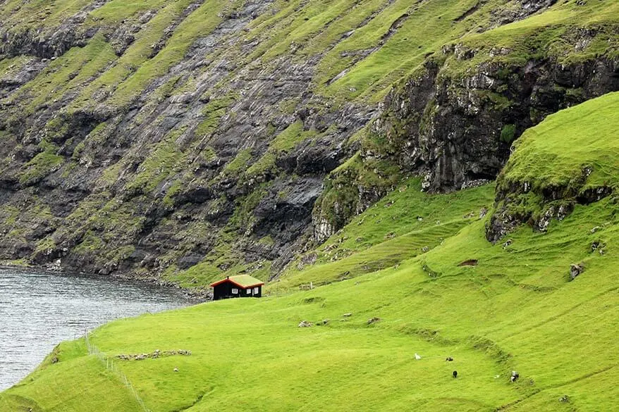 Tiny turf house in Saksun village on the Faroe Islands