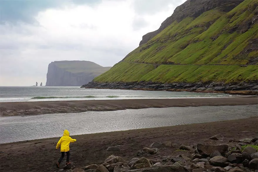 Tjornuvik beach with Risin and Kellingin in the distance - Faroe Islands