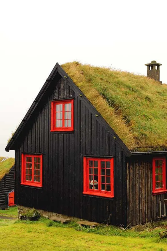 Traditional turf house in Kirkjubour on the Faroe Islands