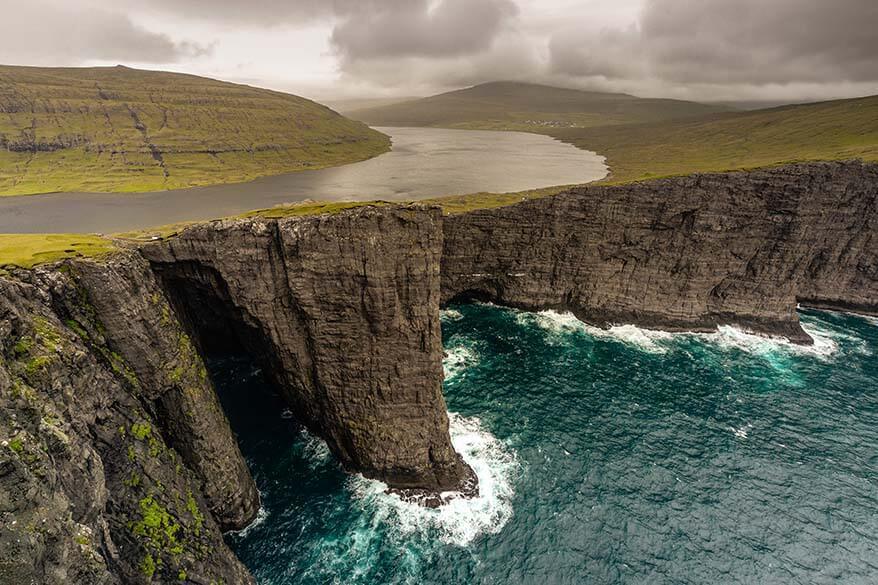 View over Leitisvatn from Traelanipa hike - must do on the Faroe islands