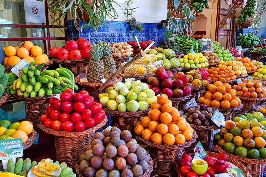 Exotic fruit for sale at Mercado dos Lavradores in Funchal (Madeira, Portugal)