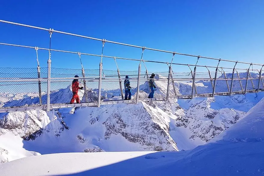 Mt Titlis suspension bridge in Switzerland in winter