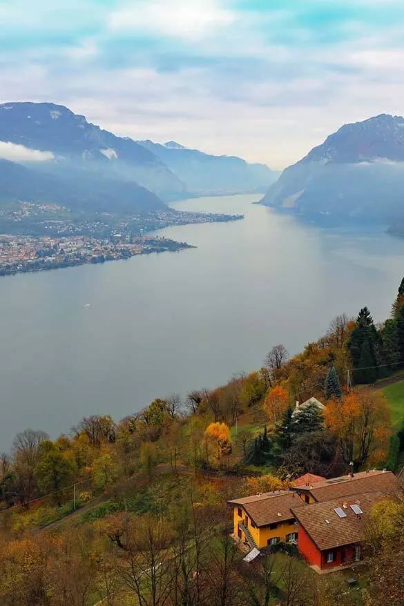 Panoramic view over Lake Como from Civenna near Bellagio in Lombardy Italy