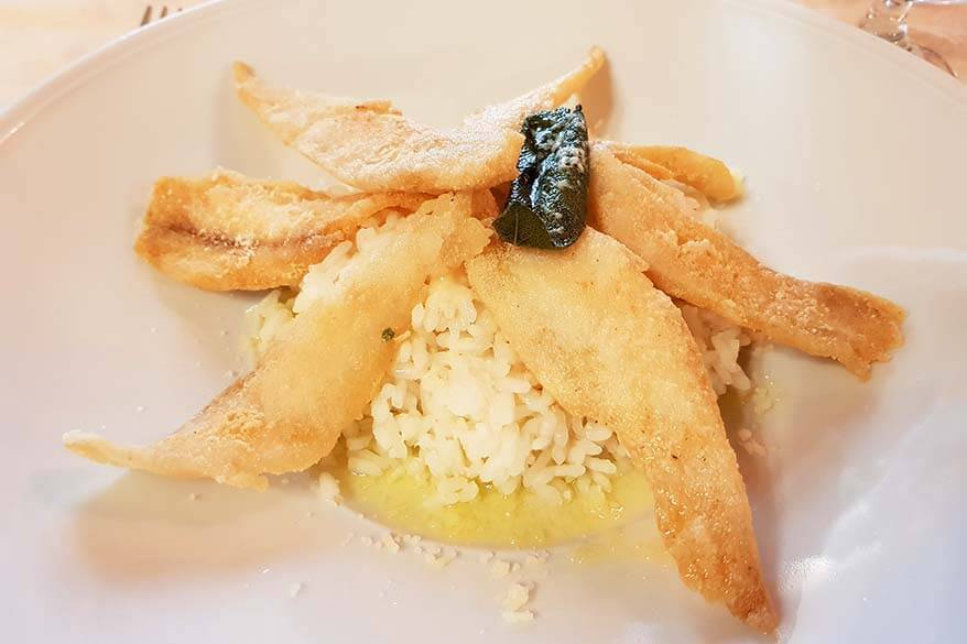 Risotto with fried perch at Bilacus restaurant in Bellagio Lake Como