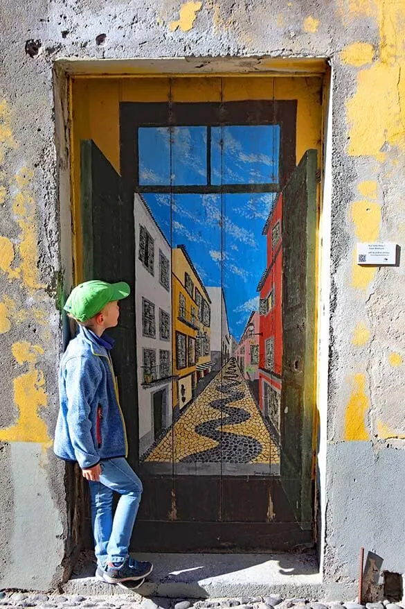 Street art - painted doors at Rua da Santa Maria in Funchal Madeira