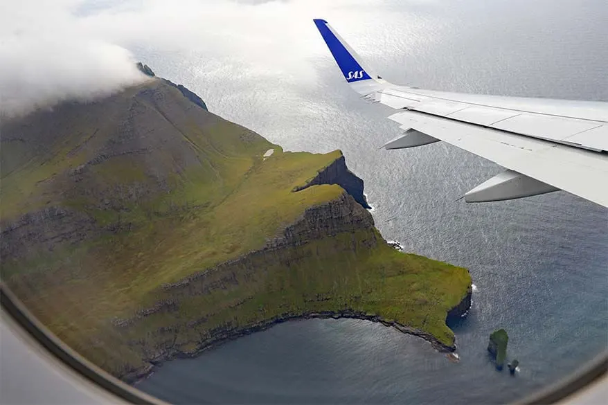View of the Faroe Islands from an airplane window