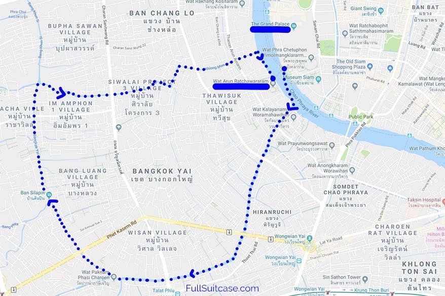 Bangkok canal tour - our route map