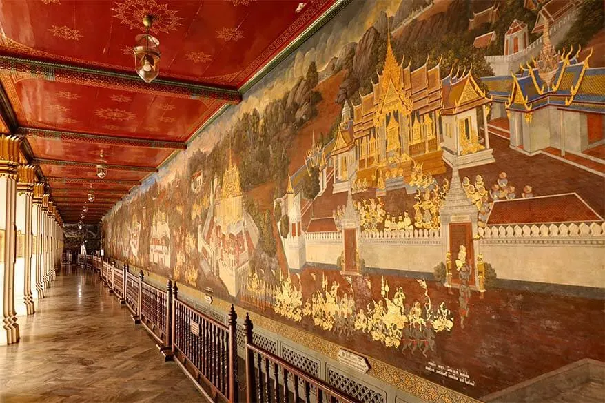 Ramakien mural paintings at the Grand Palace in Bangkok