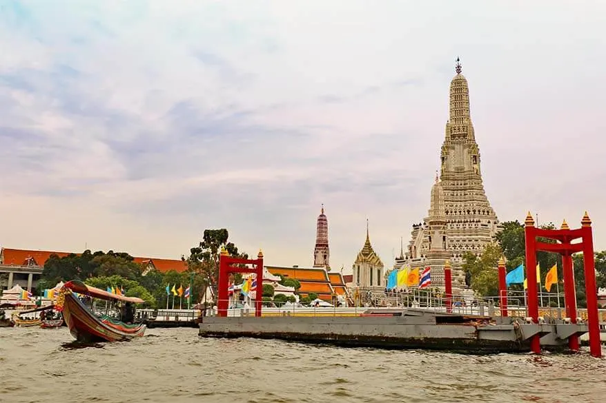 Wat Arun, the Temple of Dawn as seen from Chao Phraya River in Bangkok