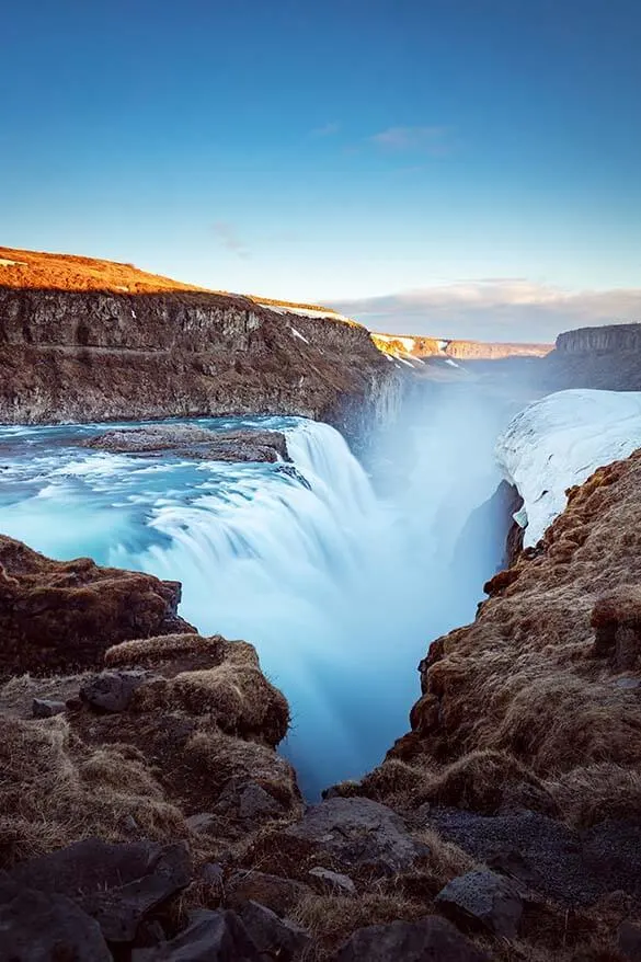 Gullfoss - Golden waterfall is one of the main landmarks of the Golden Circle in Iceland