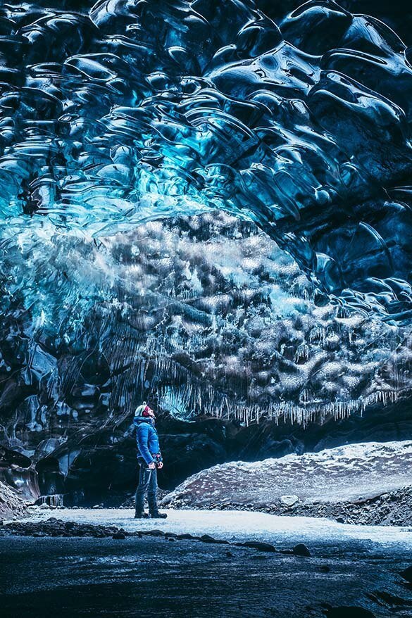 Ice caves near Jokulsarlon glacier lagoon in Iceland