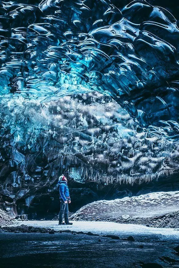Ice caves near Jokulsarlon glacier lagoon in Iceland