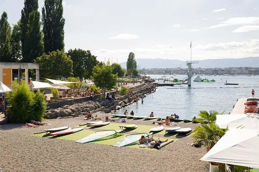Geneve Plage or Tropical Corner - a popular beach in Geneva Switzerland