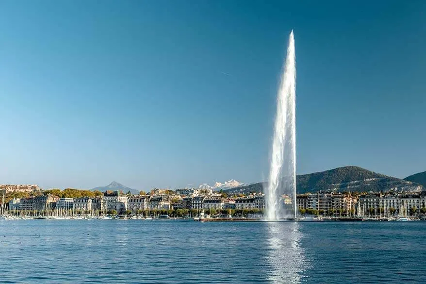Jet d'Eau on Lake Geneva - one of the must see places in Geneva Switzerland